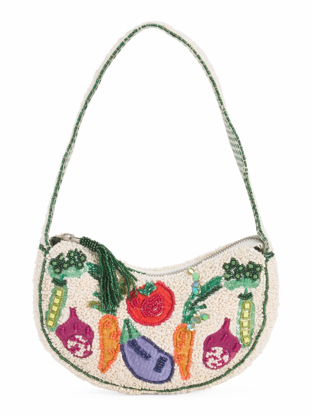 NWT Handmade in India Garden Vegetable Beaded Shoulder Bag White Multi TJ Maxx